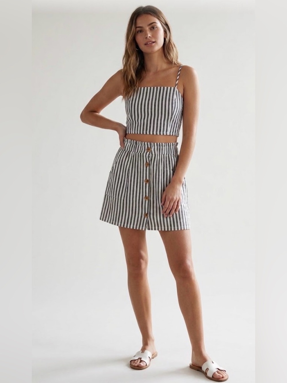 Zaful Striped Crop Top & High-Waist Mini Skirt Two-Piece Set